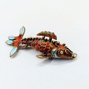 Chinese Export Silver Enamel Articulated Koi Fish Pendant Vintage